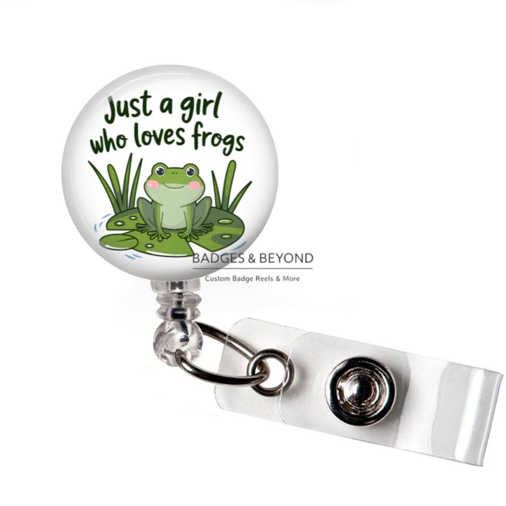 Just A Girl That Loves Frogs Badge Reel Cute Frog ID Holder Animal Lover Gift